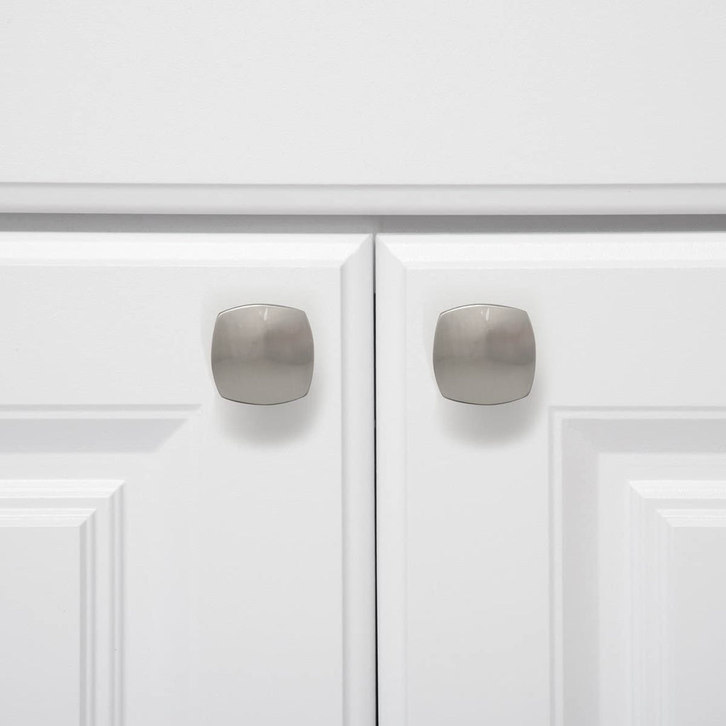AmazonBasics Rounded Square Cabinet Knob 1.26IN Diameter Satin Nickel 10Pack
