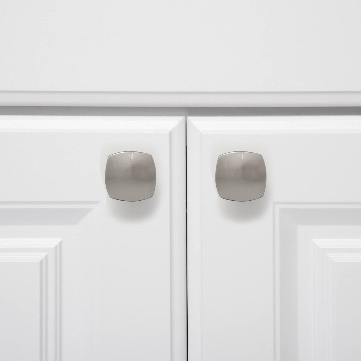 AmazonBasics Rounded Square Cabinet Knob 1.26IN Diameter Satin Nickel 10Pack