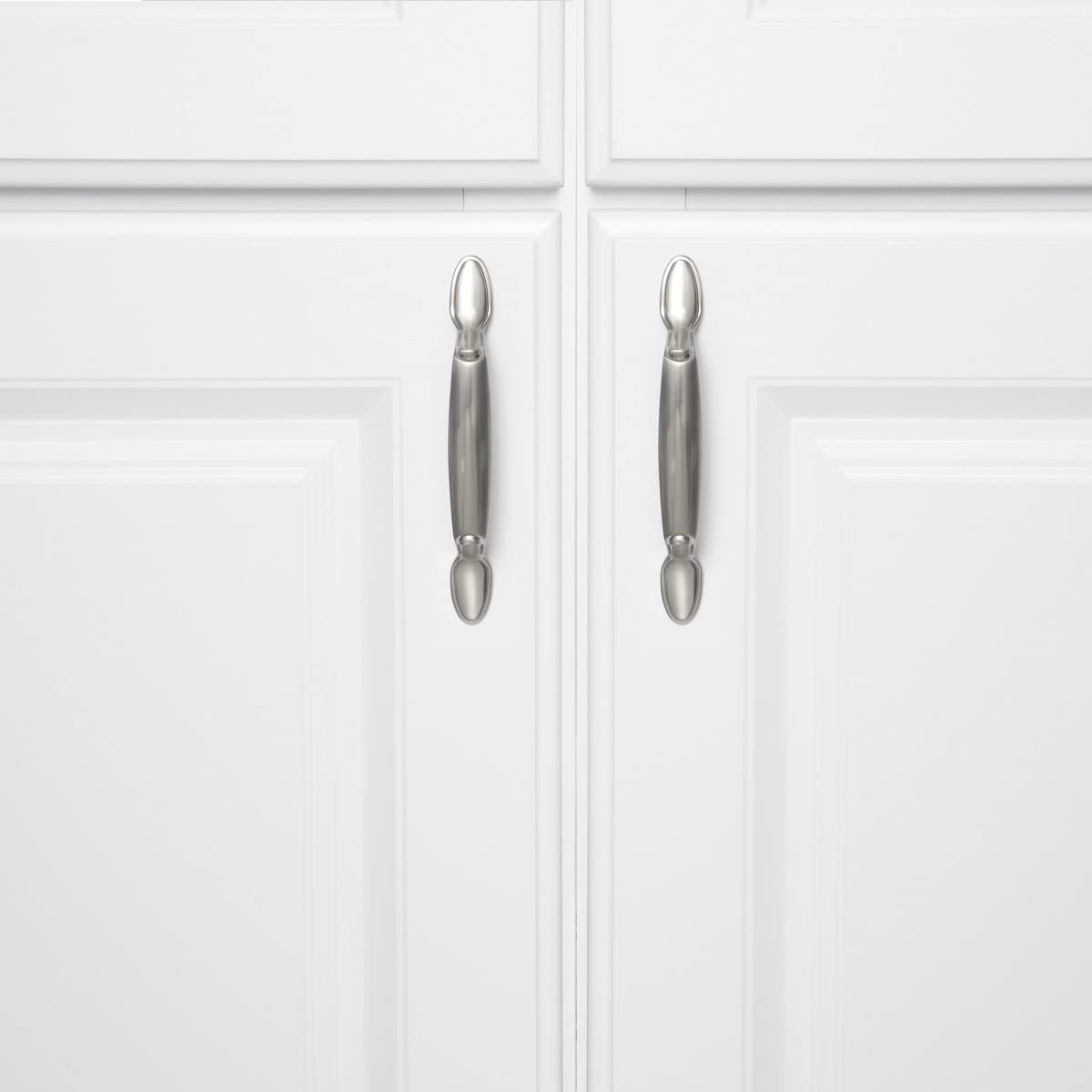 AmazonBasics Spoon Foot Cabinet Handle 5.12in Length 3in Hole Center Satin Nickel 10Pack