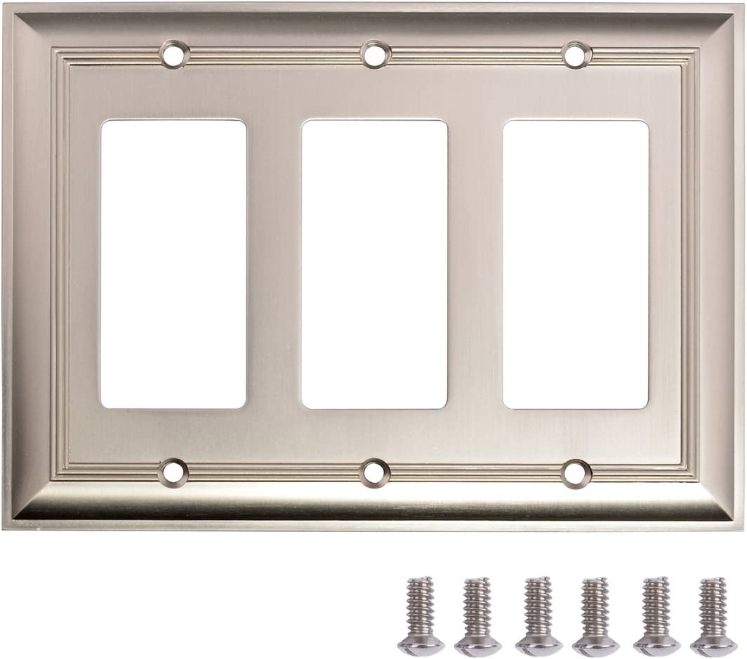 AmazonBasics Triple Gang Wall Plate Satin Nickel 1Pack