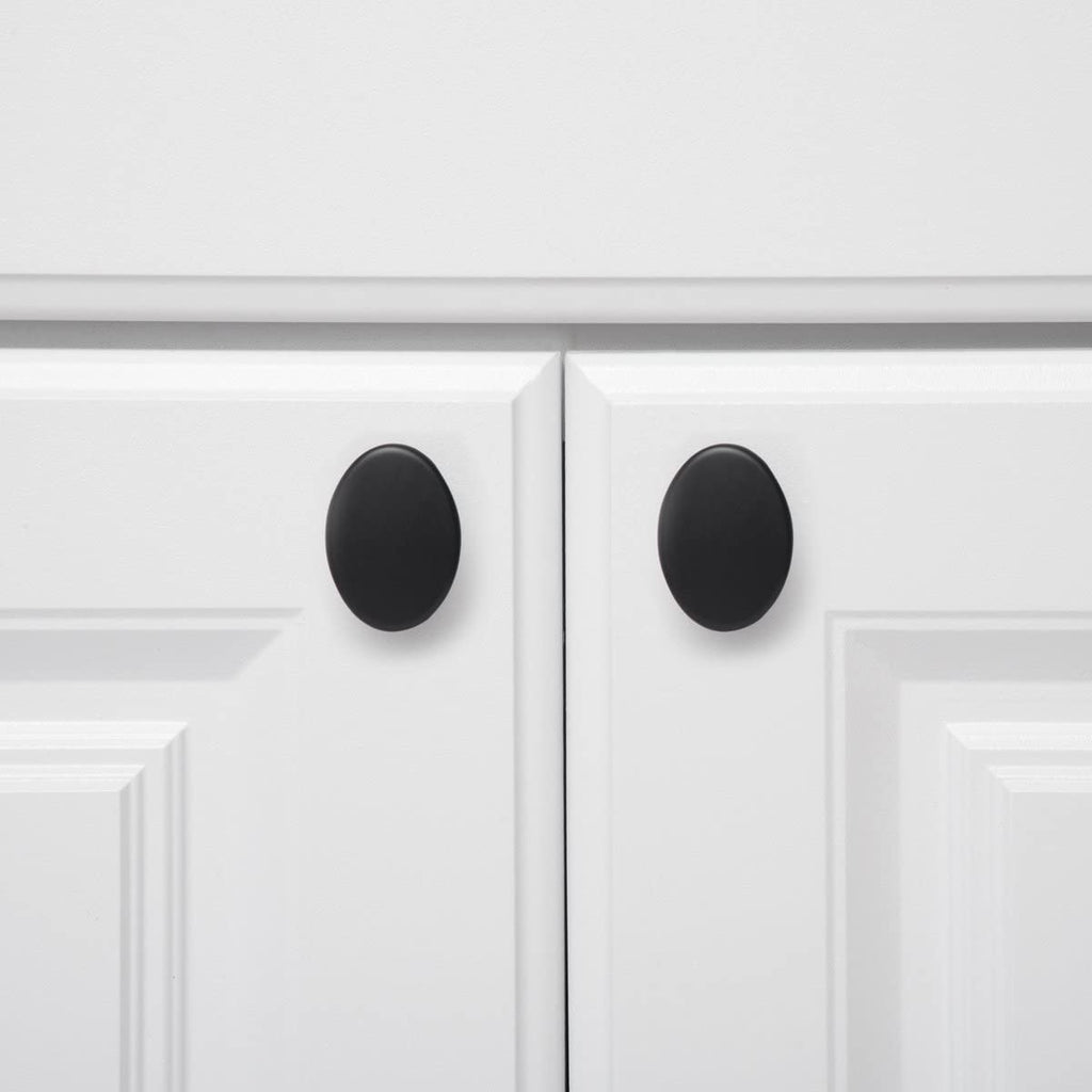 AmazonBasics AB1400FB10 Oval Cabinet Knob 1.44in Diameter Flat Black 10Pack