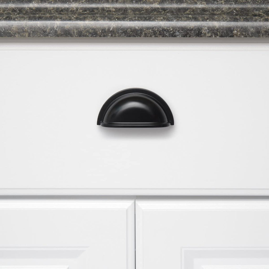 AmazonBasics Traditional Bin Cup Drawer Pull 3.69in Length 3in Hole Center Flat Black 10Pack