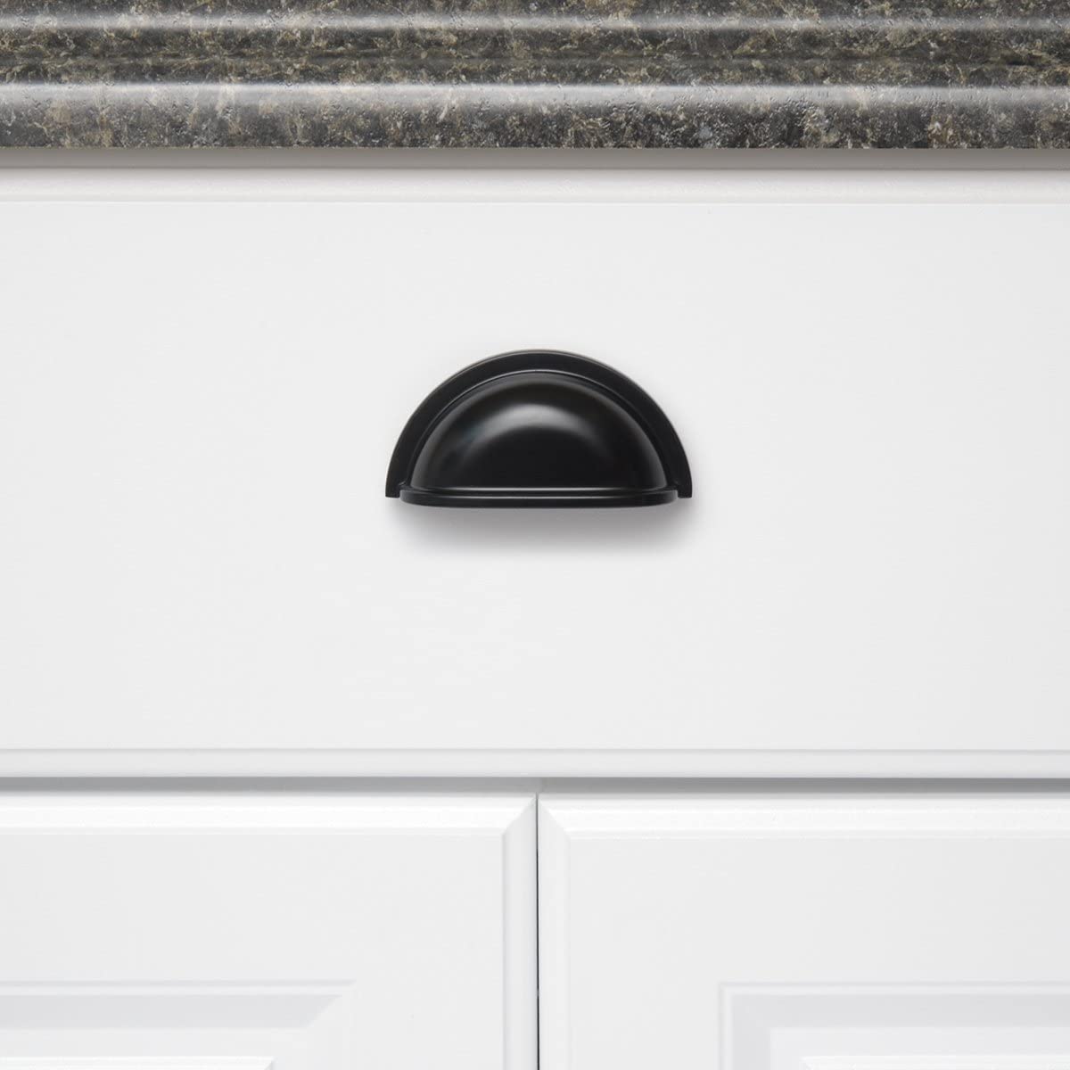 AmazonBasics Traditional Bin Cup Drawer Pull 3.69in Length 3in Hole Center Flat Black 10Pack