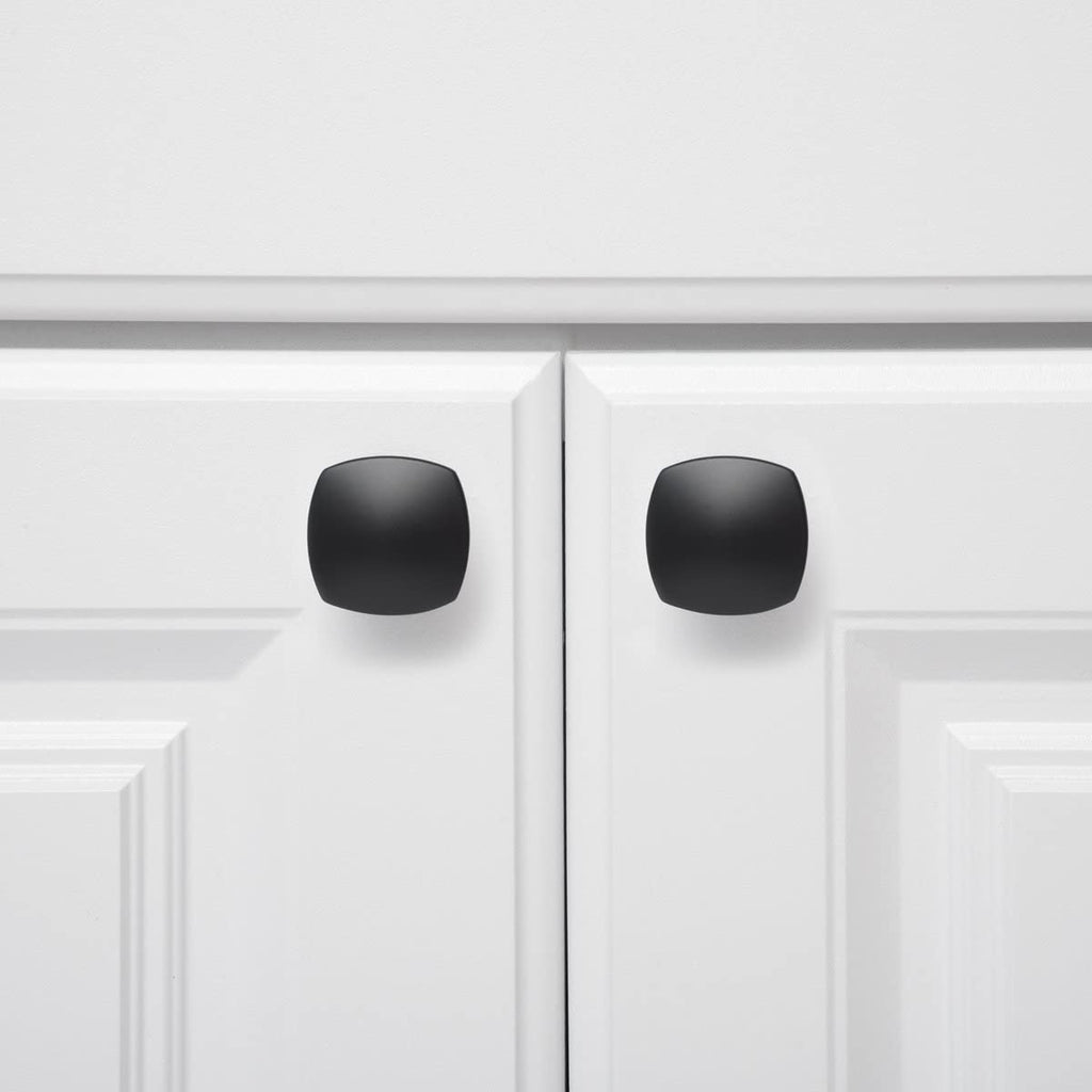 AmazonBasics Rounded Square Cabinet Knob 1.26in Diameter Flat Black 10Pack