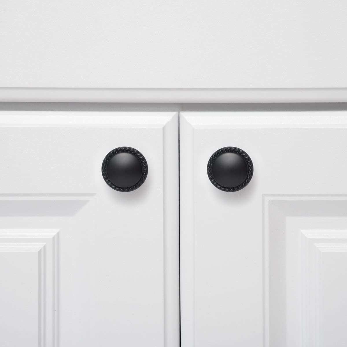 AmazonBasics Round Braided Cabinet Knob, 1.25 Diameter, Flat Black, 10-Pack