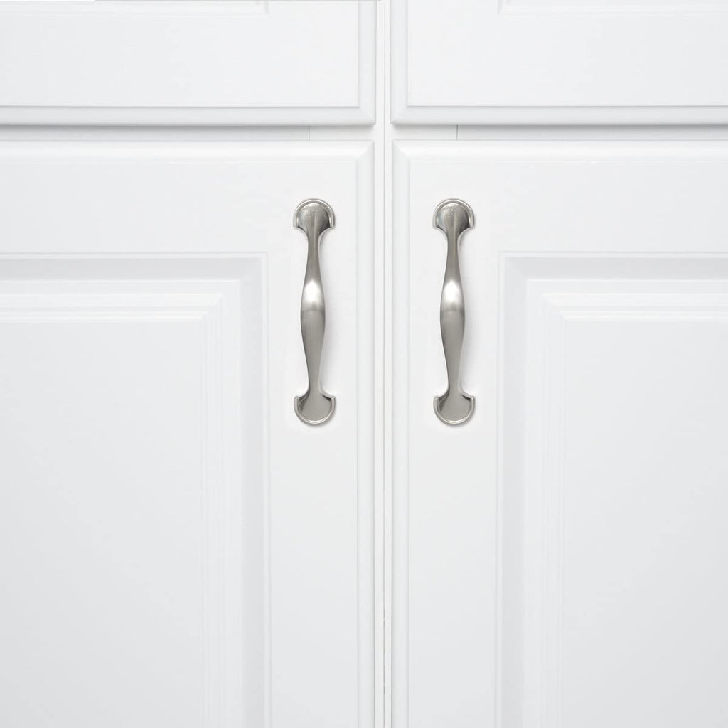 AmazonBasics Rounded Foot Cabinet Handle 4.63in Length 3in Hole Center Satin Nickel 10Pack