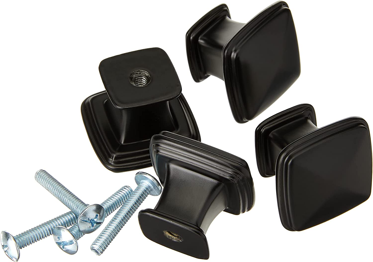 AmazonBasics Traditional Square Cabinet Knob 1.25in Diameter Flat Black 25Pack Main image