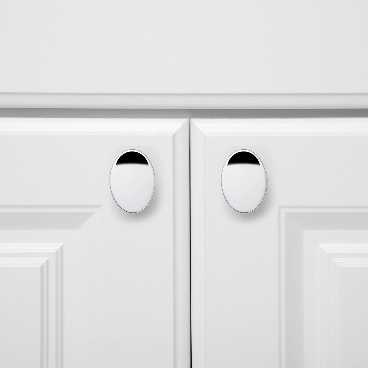 AmazonBasics AB1400PC10 Flat Oval Cabinet Knob 1.44in Diameter Polished Chrome 10Pack