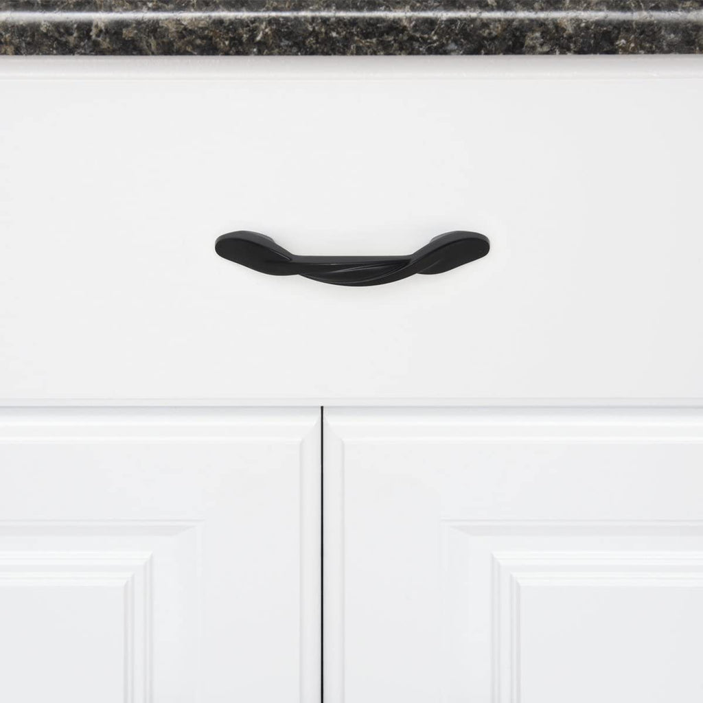 AmazonBasics Twisted Cabinet Handle 4.5in Length 3in Hole Center Flat Black 10Pack