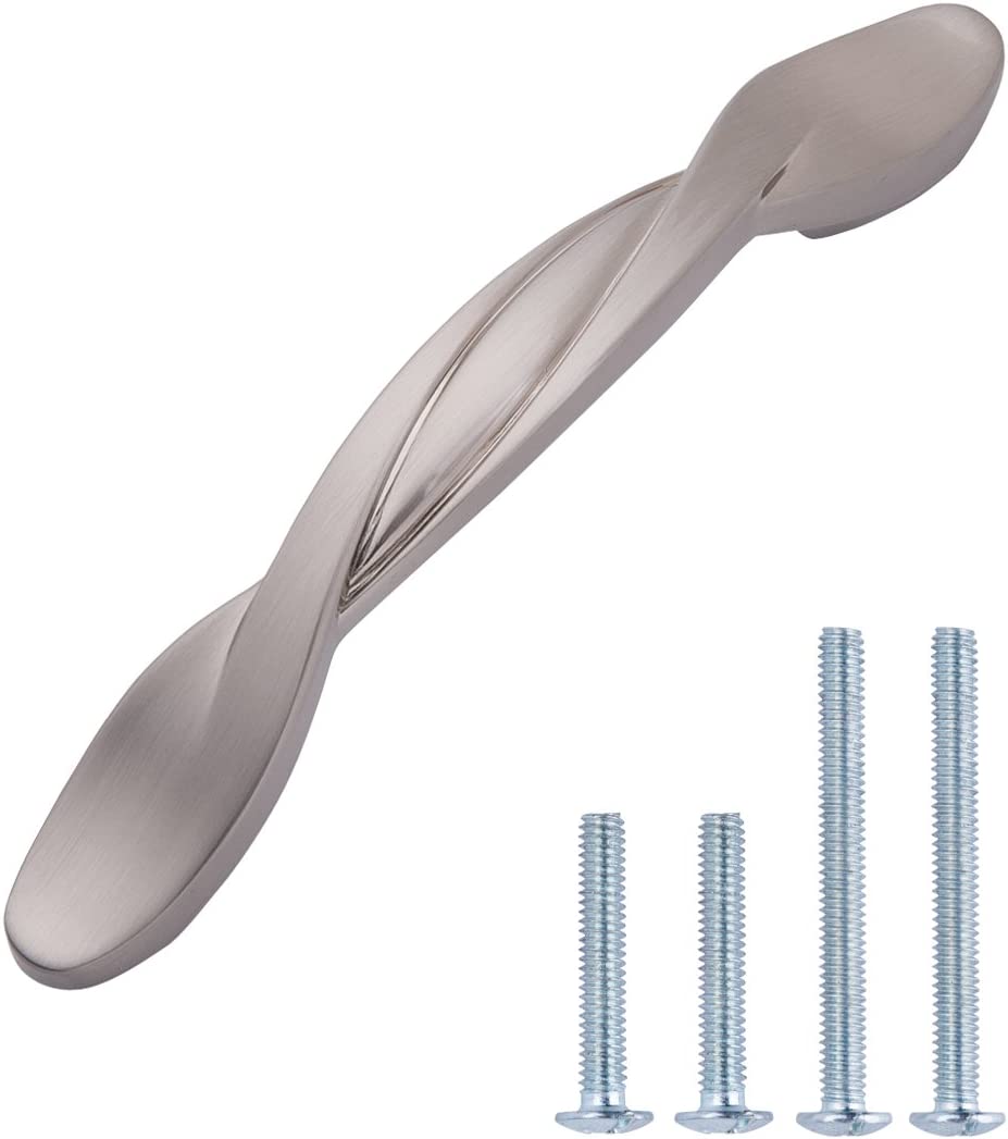 AmazonBasics Twisted Cabinet Handle 4.5in Length 3in Hole Center Satin Nickel 10Pack Main image