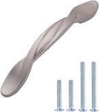 AmazonBasics Twisted Cabinet Handle 4.5in Length 3in Hole Center Satin Nickel 10Pack