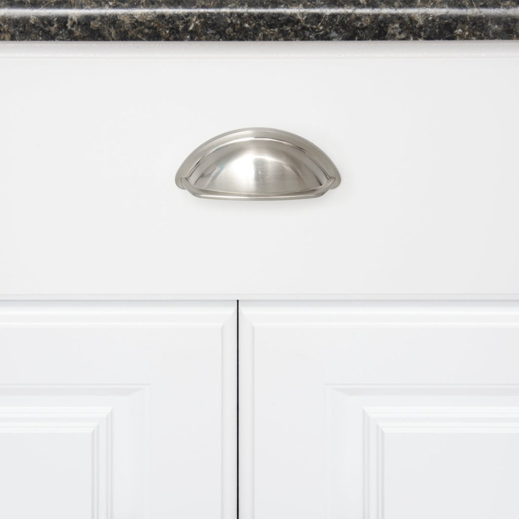 AmazonBasics Wide Bin Cup Drawer Pull 3.69in Length 3in Hole Center Satin Nickel 10Pack