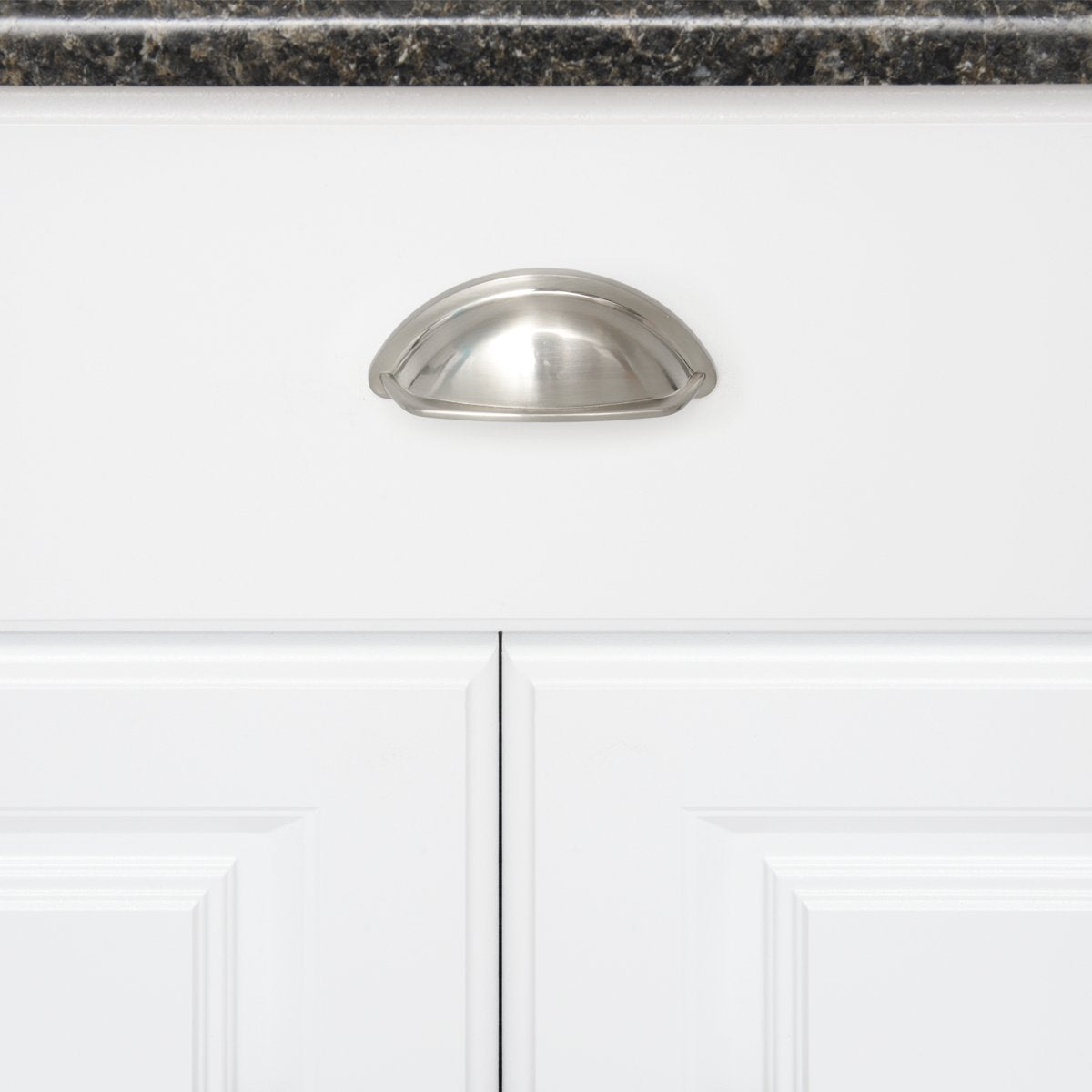 AmazonBasics Wide Bin Cup Drawer Pull 3.69in Length 3in Hole Center Satin Nickel 10Pack