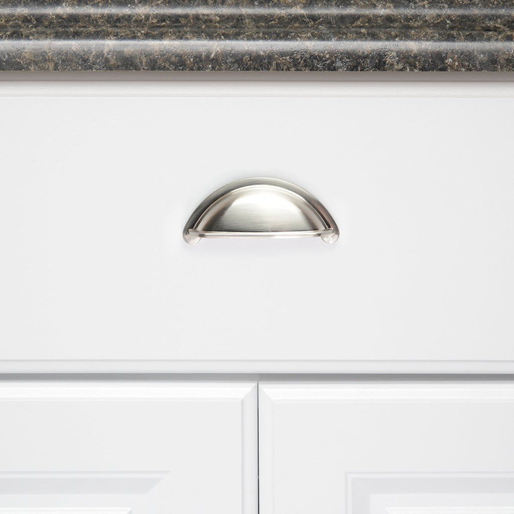 AmazonBasics Wide Bin Cup Drawer Pull 3.69in Length 3in Hole Center Satin Nickel 10Pack