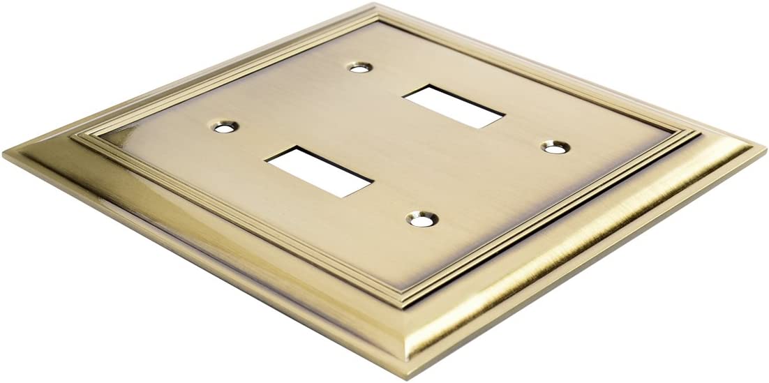 AmazonBasics Double Toggle Wall Plate Antique Brass 2Pack Secondary image