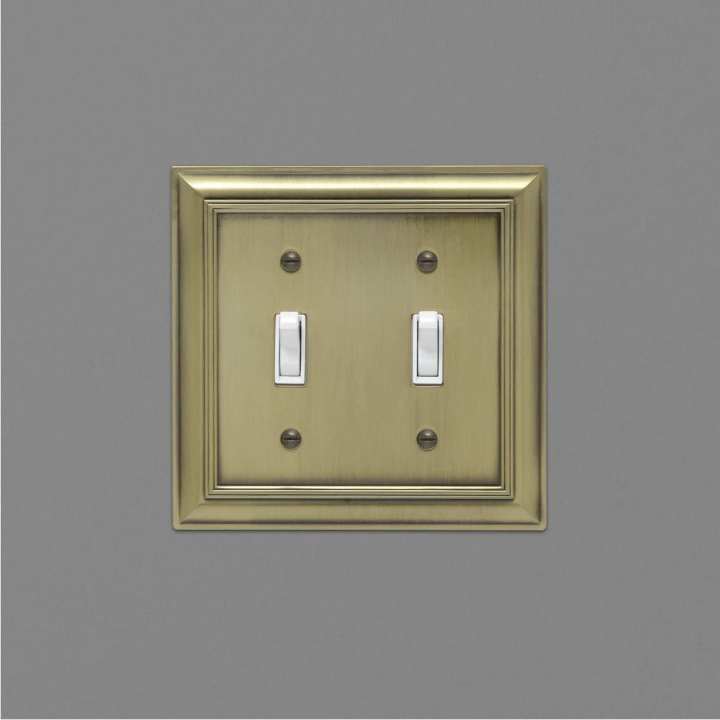 AmazonBasics Double Toggle Wall Plate Antique Brass 2Pack