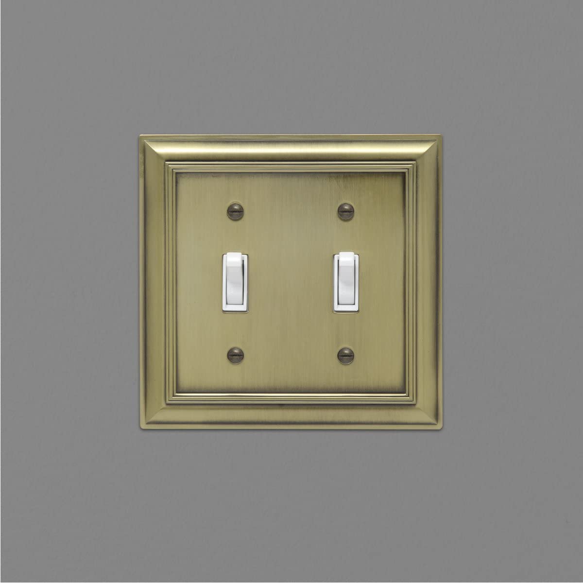 AmazonBasics Double Toggle Wall Plate Antique Brass 2Pack