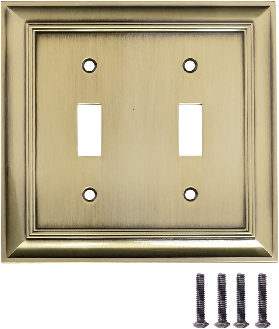 AmazonBasics Double Toggle Wall Plate Antique Brass 2Pack Main image