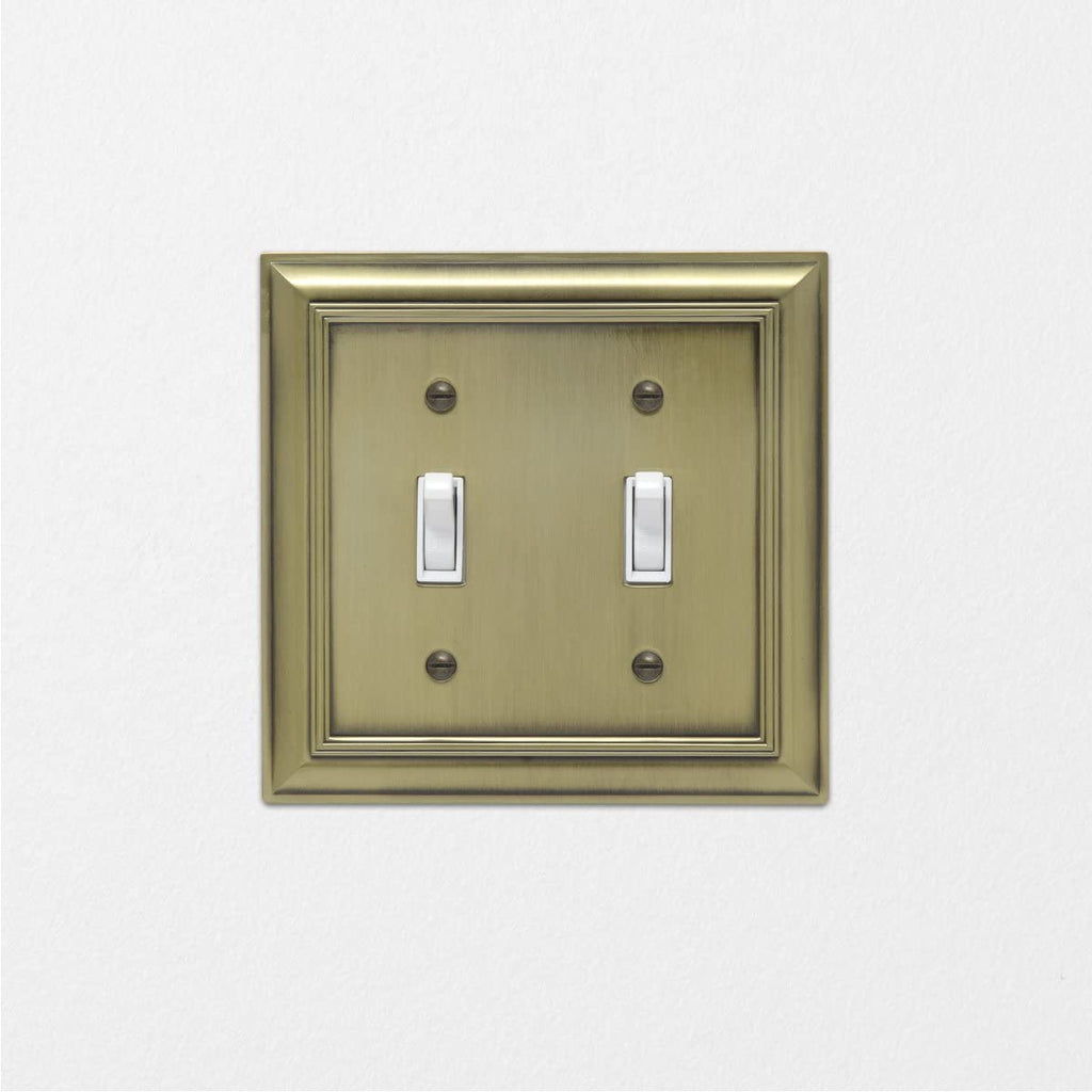 AmazonBasics Double Toggle Wall Plate Antique Brass 2Pack