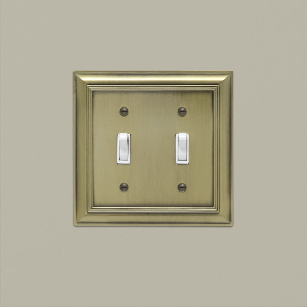 AmazonBasics Double Toggle Wall Plate Antique Brass 2Pack