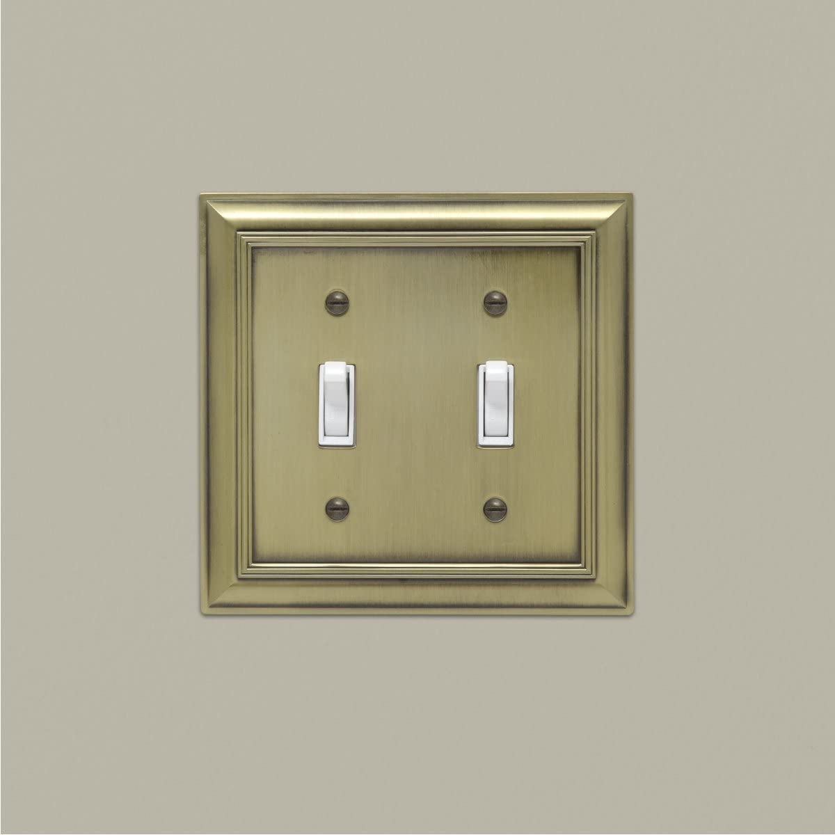 AmazonBasics Double Toggle Wall Plate Antique Brass 2Pack