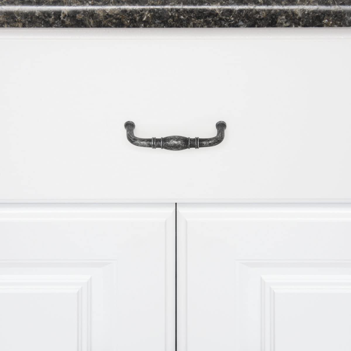AmazonBasics Traditional Drawer Cabinet Handle, Antique Silver 10-Pack