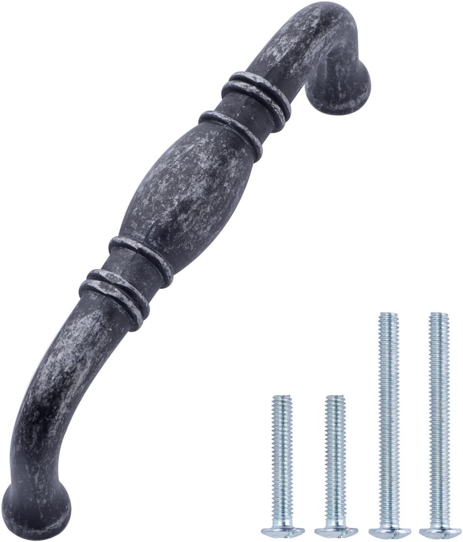 AmazonBasics Traditional Drawer Cabinet Handle, Antique Silver 10-Pack