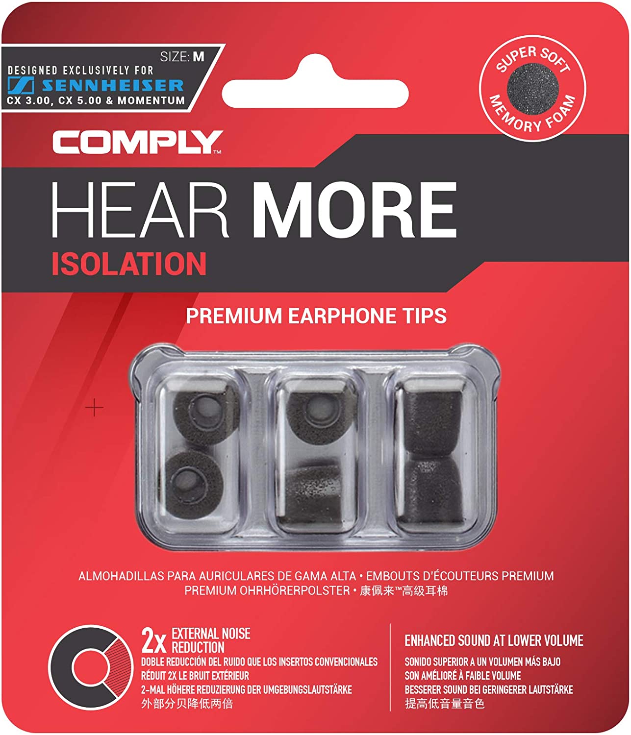 Comply Isolation Noise Cancelling Memory Foam Earphone Tips Black M Main image