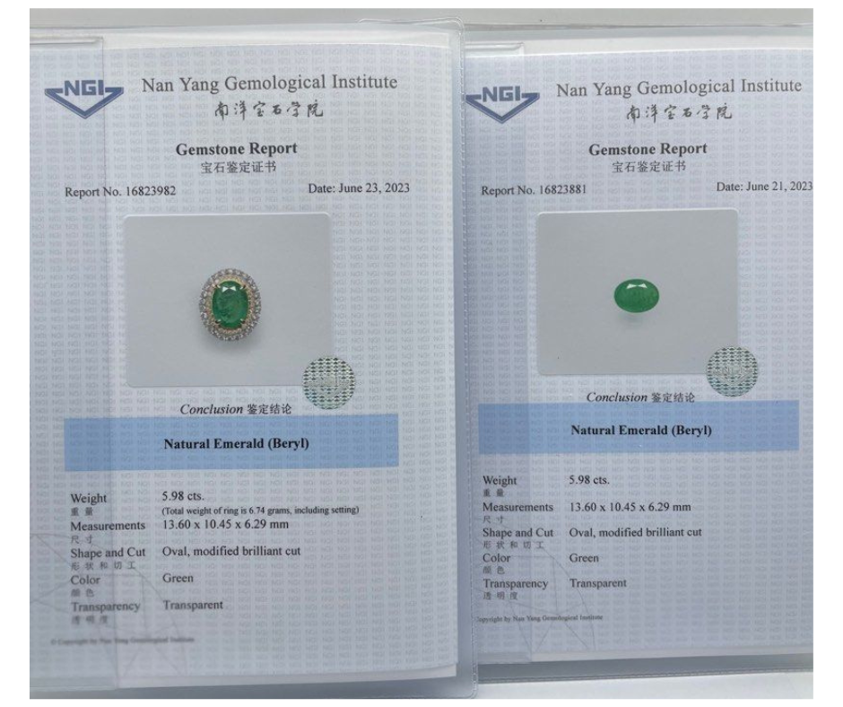 Natural Emerald & Diamond Ring set in 18k White Gold Secondary image