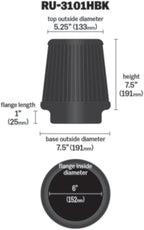 K&N Universal ClampOn Air Intake Filter Round Tapered RU3101HBK