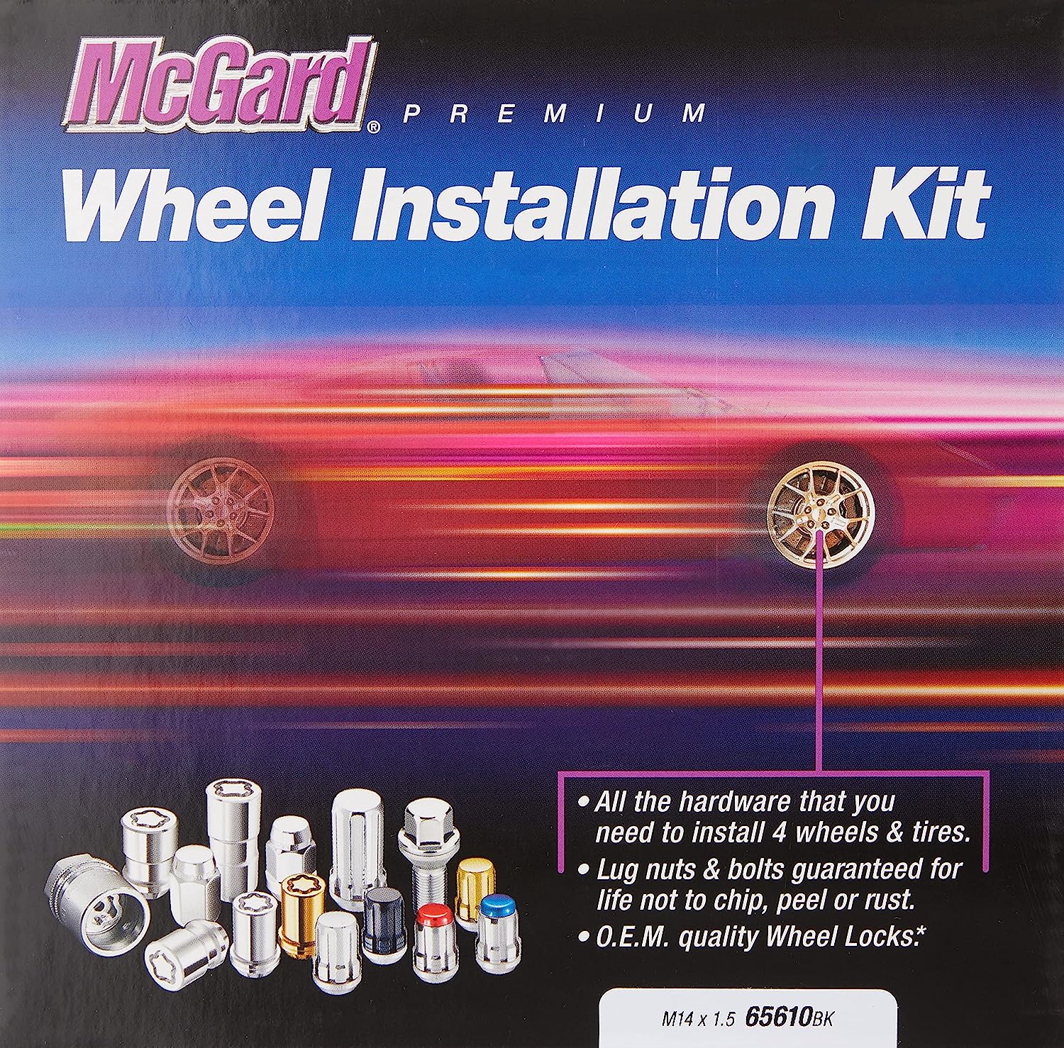 McGard 65610BK SplineDrive Black (M14 x 1.5 Thread Size) Wheel Installation Kit for 6-Lug Wheels,20 Lug Nuts / 4 Locks / 1 Key / 1 Install Tool