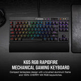 Corsair CS-CH-9110014-NA K65 RGB Rapidfire Compact Wired Mechanical Gaming Keyboard, Cherry MX Speed