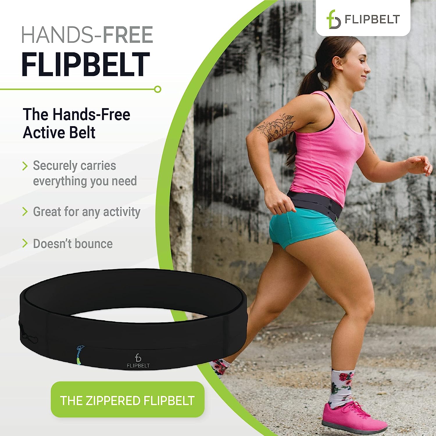 FlipBelt Zipper Running Belt Fanny Pack Black XXS Secondary image