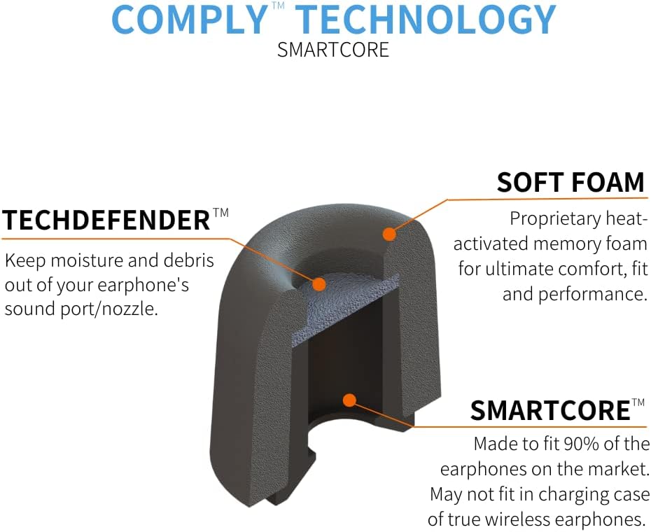 COMPLY SmartCore Sport Pro Premium Universal Memory Foam Tips for Wired Earphones 3 Pairs Large
