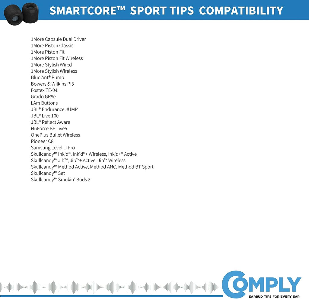 COMPLY SmartCore Sport Pro Premium Universal Memory Foam Tips for Wired Earphones 3 Pairs Large