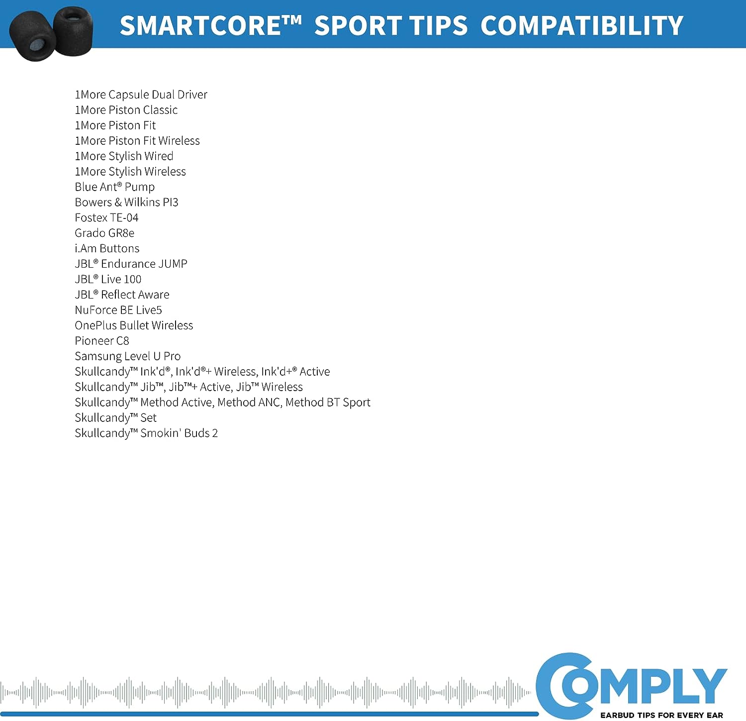 COMPLY SmartCore Sport Pro Premium Universal Memory Foam Tips for Wired Earphones 3 Pairs Large