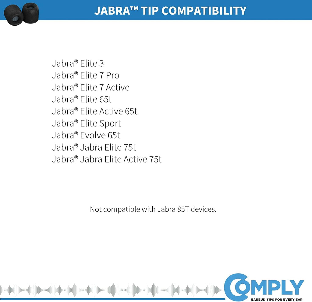 COMPLY TrueGrip Memory Foam Replacement Earbud Tips for Jabra 65T & 75T Earphone Devices Small 3 Pairs
