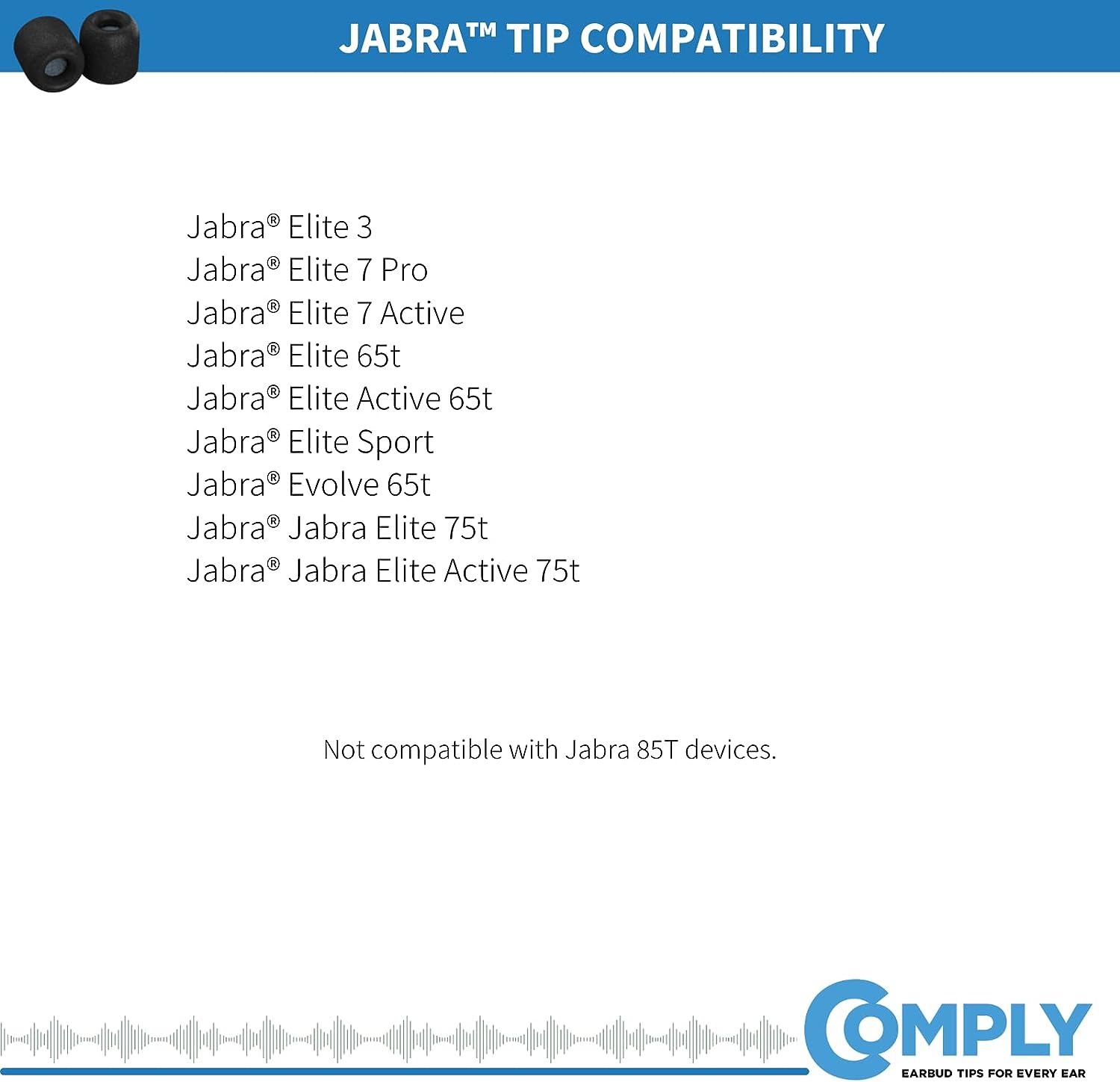 COMPLY TrueGrip Memory Foam Replacement Earbud Tips for Jabra 65T & 75T Earphone Devices Small 3 Pairs