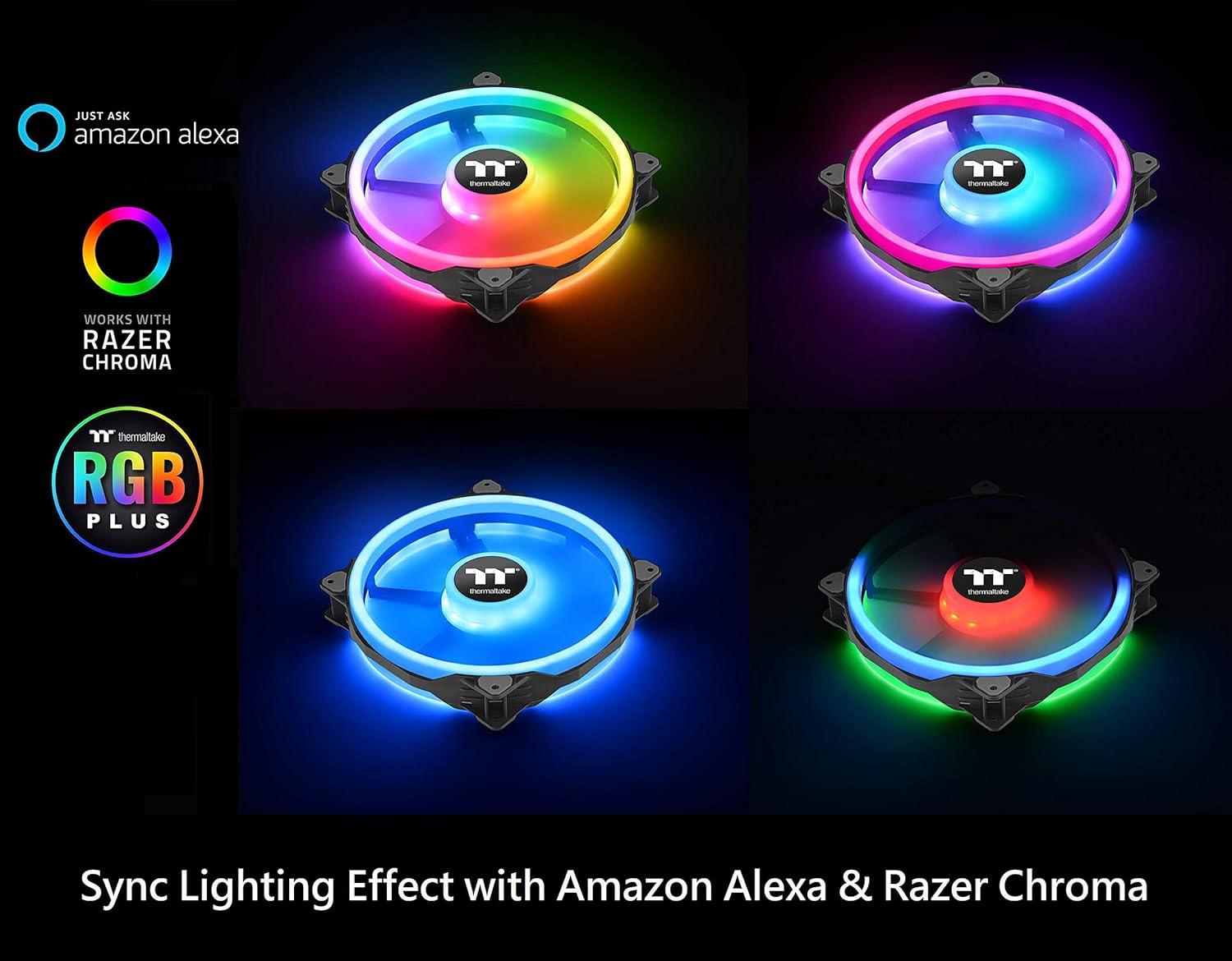 Thermaltake Riing Trio 200mm 16.8 Million RGB Color Software Enabled 3 Light Rings 60 Addressable LED 11 Blades Hydraulic Bearing Case/Radiator Fan Single Pack CL-F083-PL20SW-A Secondary image
