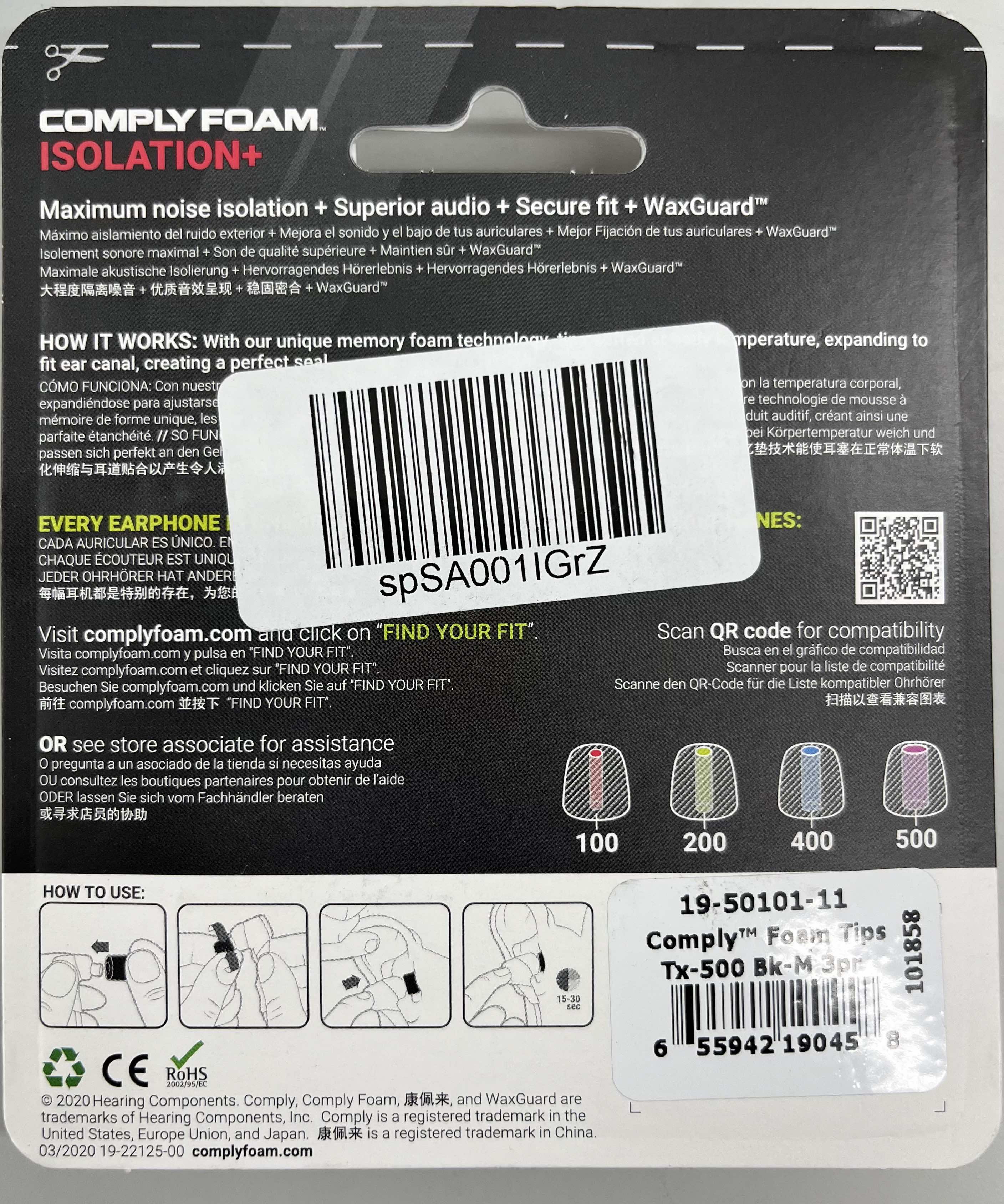 COMPLY ISOLATION PLUS TX-500 Memory Foam Earbud Tips Medium 3 Pairs Secondary image